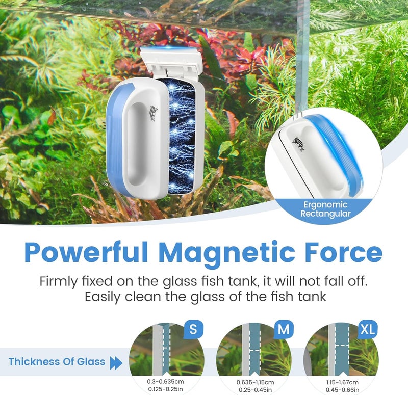 AQQA Aquarium Magetic Glass Cleaner Brush with 2 Detachable Scrapers Floating Fish Tank Cleaning Tools Algae Scraper for 0.45-0.66 inch Thick Glass/Acrylic Tanks (X-Large) - Image 4